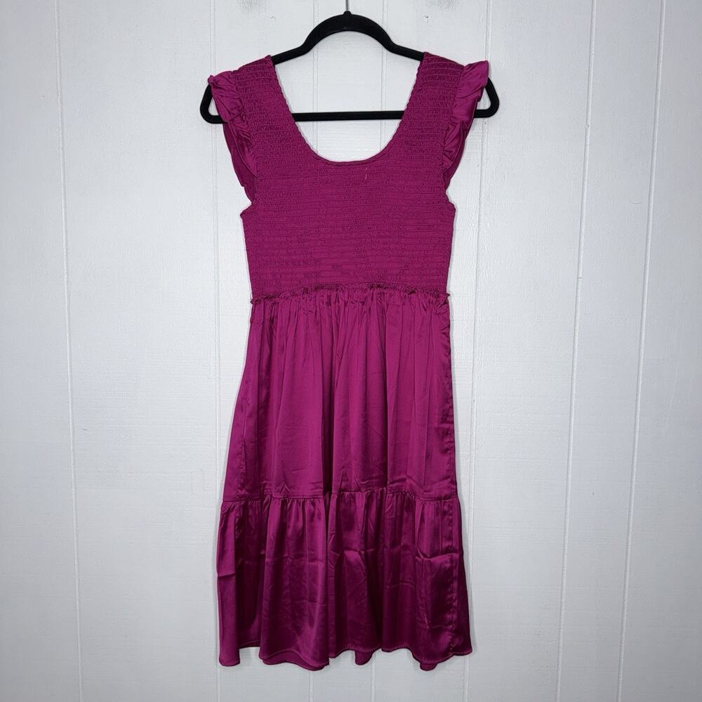 Natural Life Women’s Smocked Mini Dress Satin Magenta Pink Size XS - Picture 2 of 4